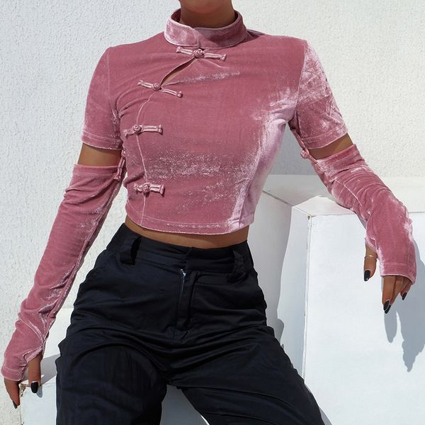 

autumn ins street style velvet long-sleeved shirts female stand collar chic vintage chinese cheongsam style women's blouses, White