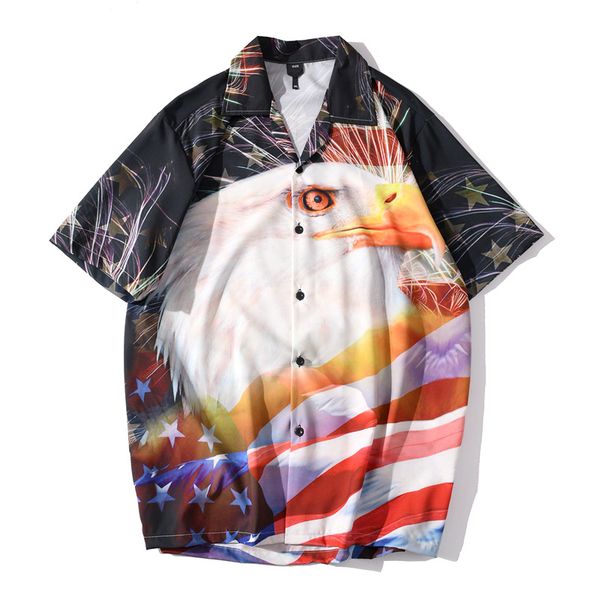 

#3864 summer 3d printed shirt man short sleeve hip hop shirts for men high street men's shirts loose fashions, White;black