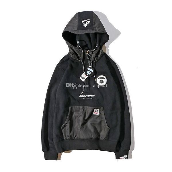 

aape new arrival mens designer hoodies mens casual long sleeves jacket fashion sweatshirt long sleeve pullover 2 colors, Black