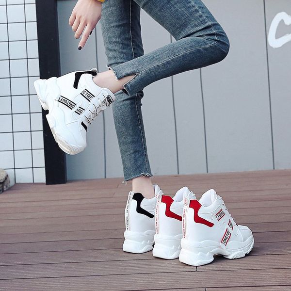 

белый модные туфли женщины high top женщины платформы ботильоны корзина femme chaussures femmes высота повышение обувь, Black