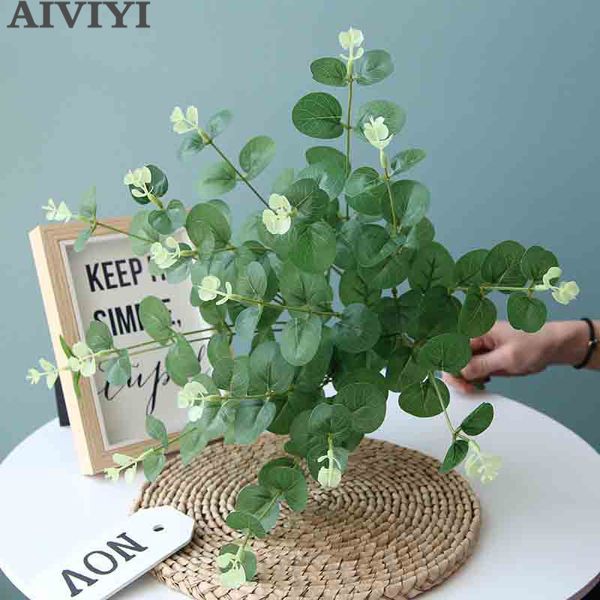 

50cm silk artificial flower green eucalyptus branch home table decor wedding fake flower arrangement christmas plant money leaf
