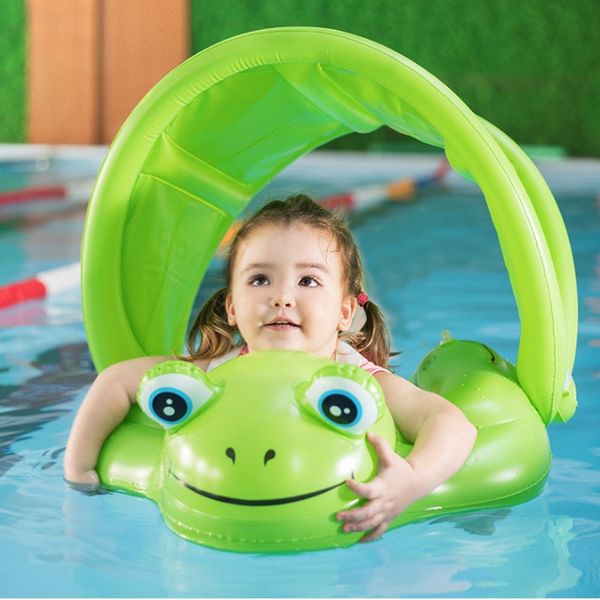 

2020 new 0-3y baby swim float with canopy upgraded safe air swimming pool accessories solid no inflatable swim float ring