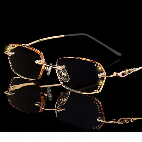 

luxury rhinestone reading glasses women diamond cutting rimless glasses men women's golden readers presbyopic eye glasses c19042001, White;black