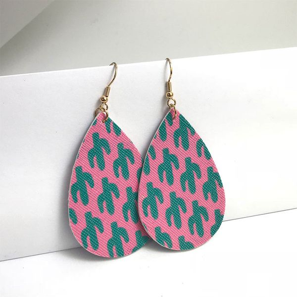 

teardrop faux leather earrings for women cactus cute trendy drop dangle earrings multicolors double sided simple drop shipping, Silver