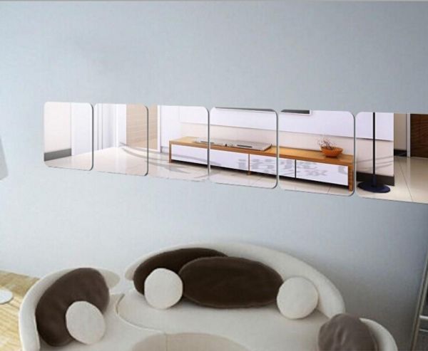 Adesivi murali specchio acrilico quadrato 3D Adesivi murali arte fai da te Decorazioni per la casa Adesivo a specchio per soggiorno 50 set