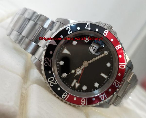 

горячие позиции высокое качество 40мм vintage 1960 gmt 1675 черный красный ободок из нержавеющей стали asia 2813 движение механические автом, Slivery;brown