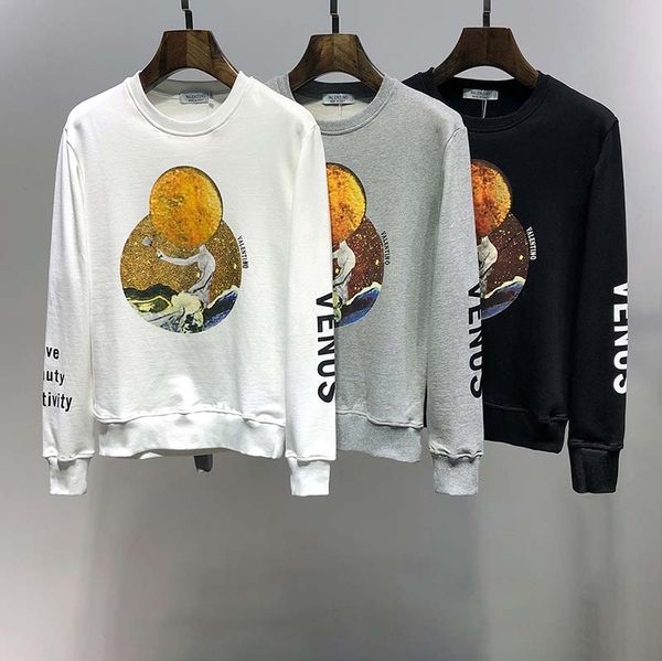 

new men's cotton sweater terry fabric black white gray round neck pullover long sleeve sports jacket