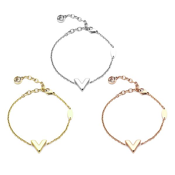 Neue Mode Titan Stahl hohe Qualität V Anhänger Armband 18K Gold Halskette drei Farben Charme Frauen lieben Armreif Schmuck Großhandel