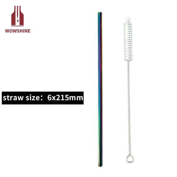 

promotion wowshine stainless steel drinking straws 1 straw+1 brush 215*6mm straight rainbow color