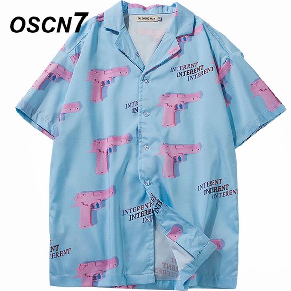 

oscn7 2019 casual printed short sleeve shirt men street 2019 hawaii beach women fashion short sleeve shirts harujuku mens 377, White;black