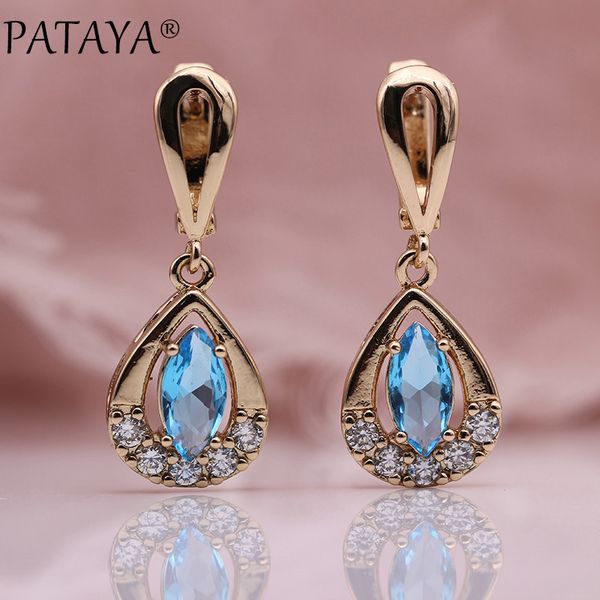 

11.11 pataya new special price long earrings 585 rose gold horse eye natural zircon women fashion jewelry hollow dangle earrings, Silver