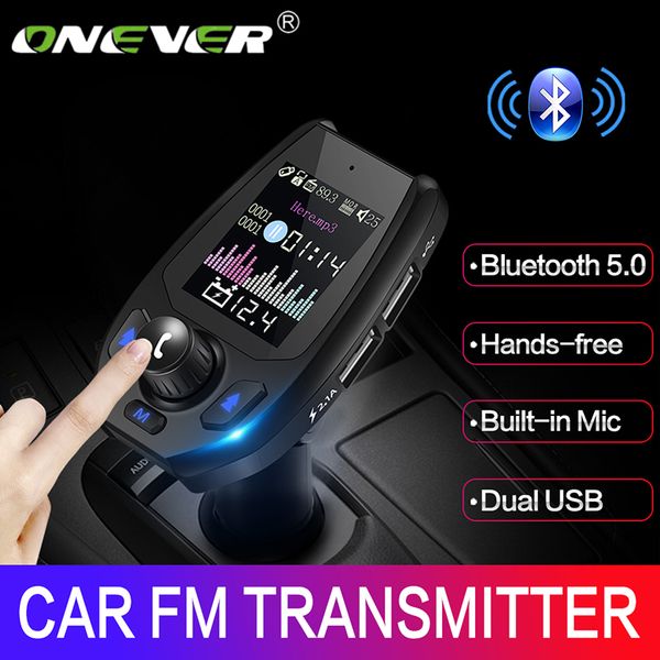 

onever bluetooth 5.0 fm transmitter double usb charger with voice prompts 5v3.1a modulator bluetooth adapter battery voltage new