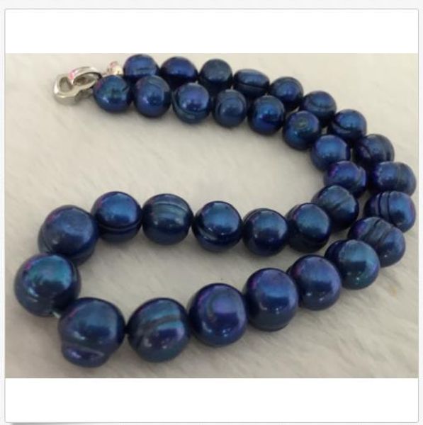 

huge12-13mm tahitian baroque black blue pearl necklace 18inch 925s, Silver