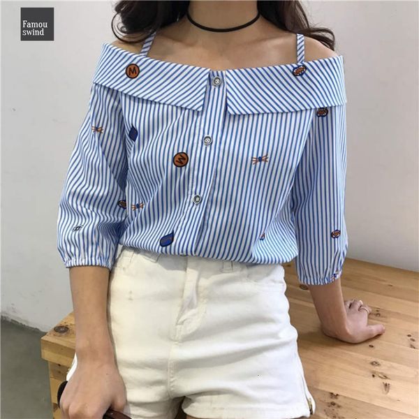 

мода весна печати блуза вышитая плеча разрез шеи новая блуза regular spread новое слово слово рубашка с длинными рукавами полосатый, White