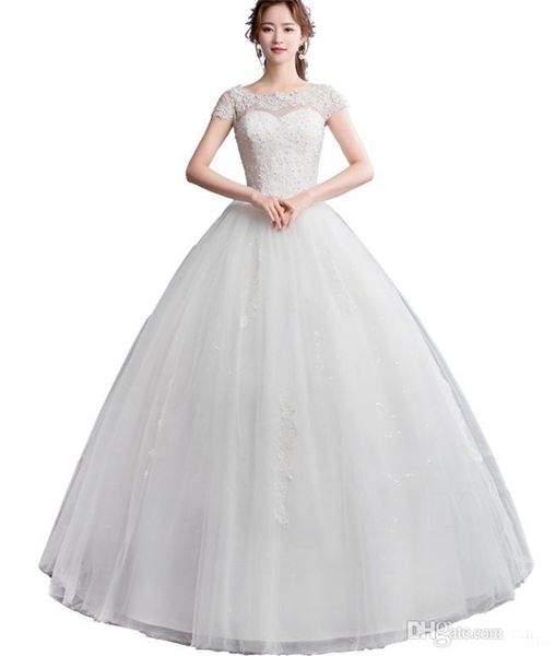 

scoop neck tulle ball gown wedding dresses with lace pearls 2019 ifloor length corset wedding bridal gowns, White