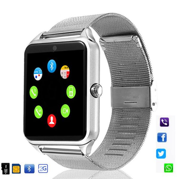 

z60 smart watch gt08 plus metal strap bluetooth wrist smartwatch support sim tf card android&ios multi-languages pk s8 v8 y1 x7d, Slivery;brown
