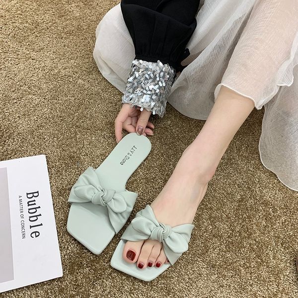 

shoes woman 2020 womens slippers outdoor pantofle butterfly-knot luxury slides low new designer summer soft fashion hoof heels, Black
