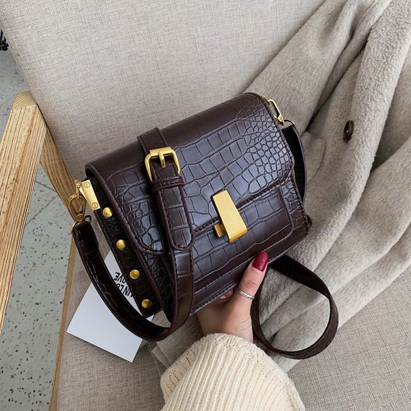 

ins мода заклепка крокодил женщина плечо сумка мини пряжка малых закрылки сумка кожа pu женщины сумка lady сумка