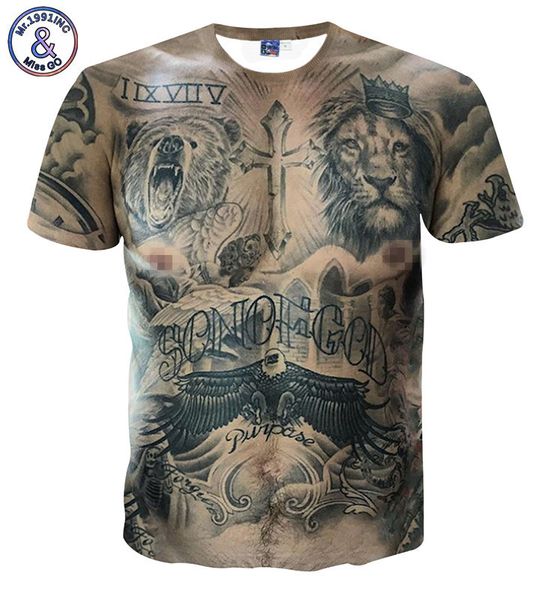 

mens designer 3 dstereo t-shirt digital printing tattoo muscle male elastic fitness short sleeve ts, White;black