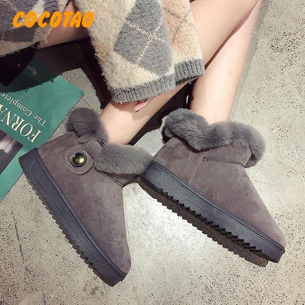 

2019 autumn and winter new fur shoes snow boots women's flat boots women's korean version plus velvet thick cotton, Black