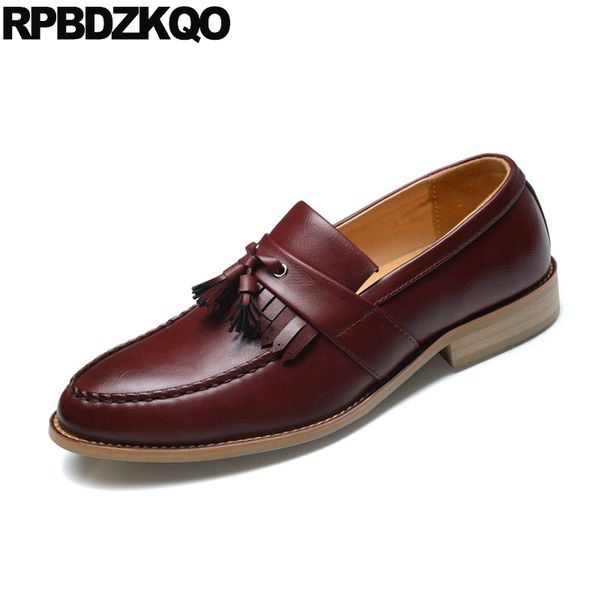 Mens British Casual Patent Leather Tassels Thick Sole Slip On Pointed Toe Shoes