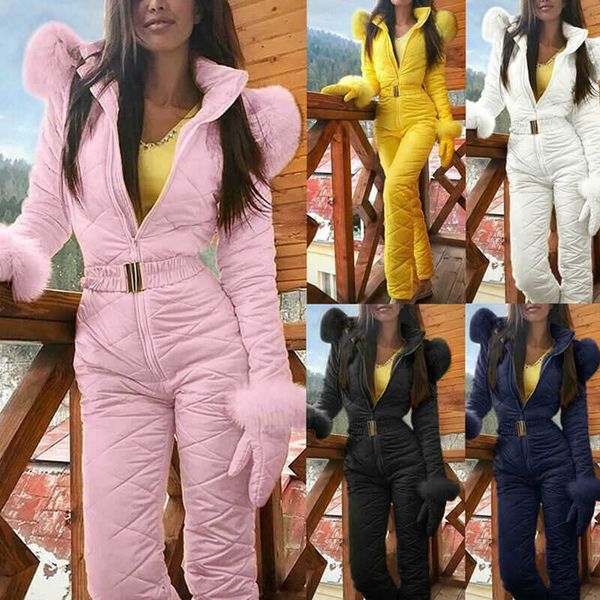 

winter snow waterproof snowsuit sports outdoor suits ski warm women jumpsuit, Black