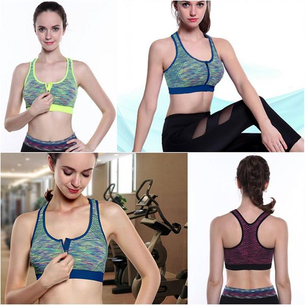 

women yoga fitness sports bra without underwires professional shockproof running yoga underwear sportswear with front zippered, White;black