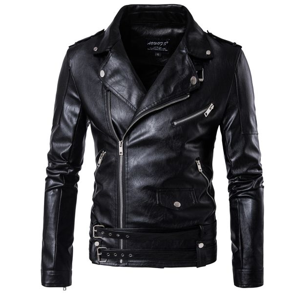

designer mens locomotive pu leather jackets mens clothing fashion casual multi-zipper 2019 autumn winter motorcycle leather jacket, Black;brown
