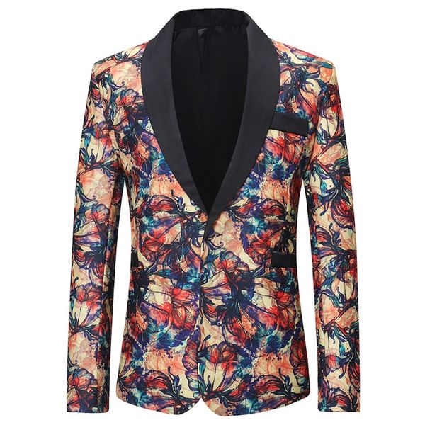 

hip hop nightclub men's blazers vintage turn-down collar long sleeve print floral slim fit fashion men's jackets coat prom coat, White;black