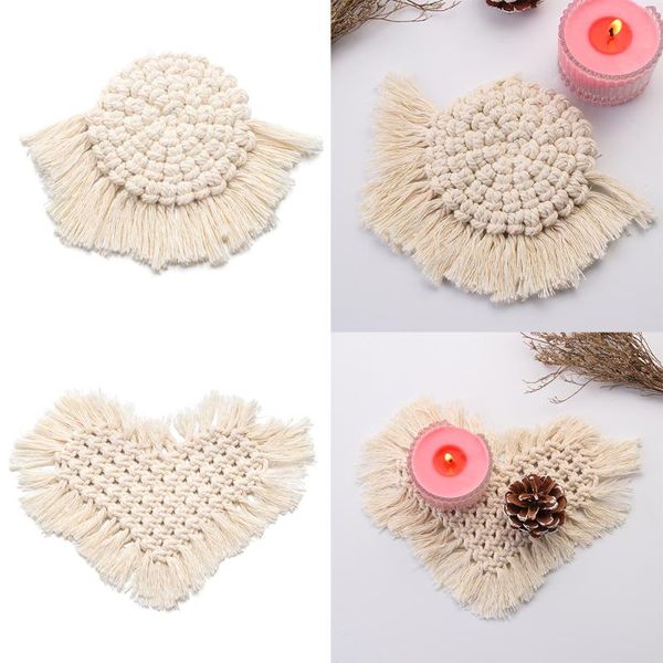 

bohemia style heat insulation cup mat cup pad handwoven cotton macrame home decoration kitchen supplies