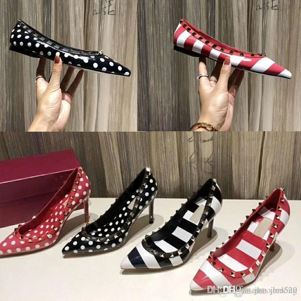 

high heeled boat shoes 2019 new pattern pointed riveted woman shoes designer leather rivet banquet party wedding shoes large size, Black