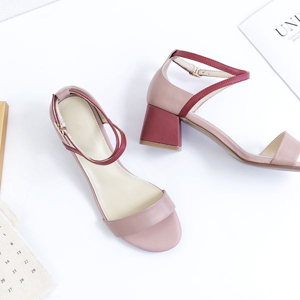 

custom factory fashion summer leather chunky heel shoes ladies sandal, Black