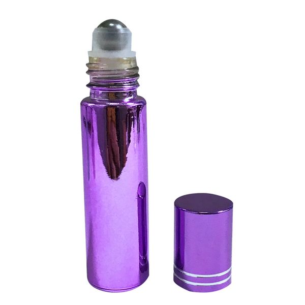 

10ml purple 5pcs plating glass ball perfume essential oil bottle stainless steel ball massage eye cream perfume can hold empty b