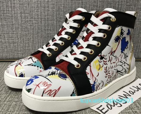 

2019 wholesale spikes high red bottom pik pik studded sneakers shoes women men luxury designer flat casual red autumn t01, Black