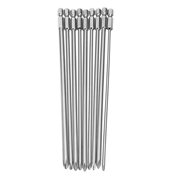 Broppe 9pcs 1/4" 200mm PH1 PH2 Phillips Magnetic Long Hex Cross Head Screwdriver Bits S2 Electric Drill Power Driver Tools
