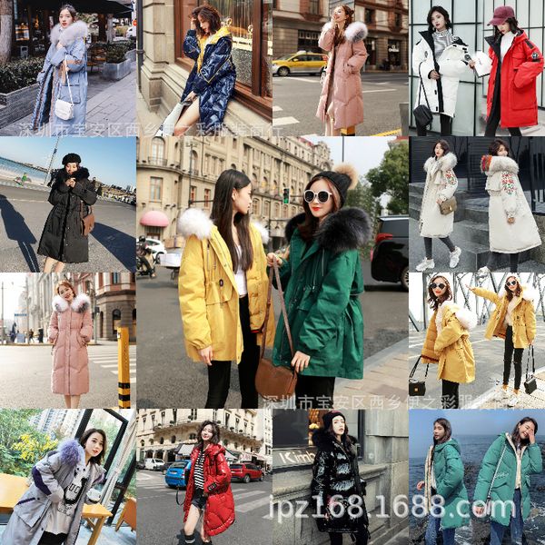 

19 autumn & winter women's dress fur collar mid-length down jacket stock new style cotton-padded clothes batch of korean-sty, Black;white