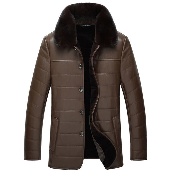 

genuine leather jacket men autumn winter sheepskin leather coat wool lining real collar slim 4j8889 kj2443, Black