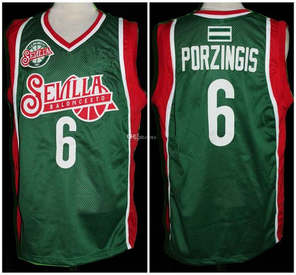 Kristaps Porzingis #6 Sevilla Baloncesto Euro Letônia Retro Basquete Jersey Mens Número Personalizado Nome Jerseys