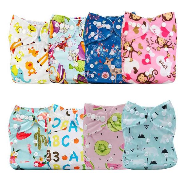 

mums 8pcs/pack baby printed cloth diaper reusable pocket waterproof &breathable nappy cover sent random color