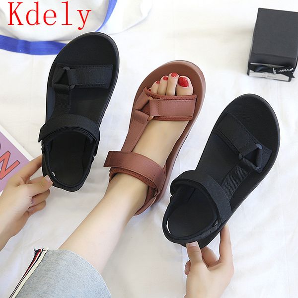 

flat sandals women shoes gladiator open toe buckle soft jelly sandals female casual women's flat platform beach shoes, Black