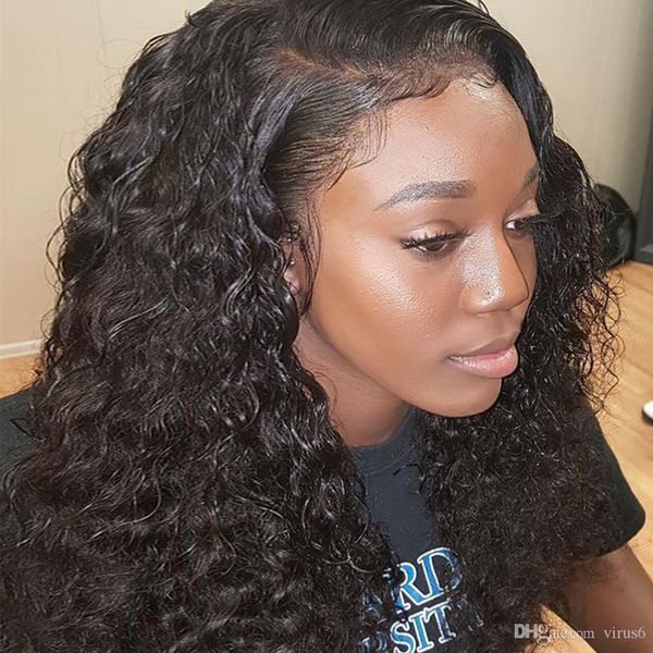 

360 lace frontal wig water wave 360 lace front human hair wigs for women preplucked brazilian 150% wet wavy remy hair wig, Black