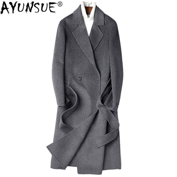 

ayunsue real 100% шерсть пальто 2019 осень зимняя куртка мужчины двусторонняя шерстяная пальто длинные пальто abrigo p-s8253z zl968, Black