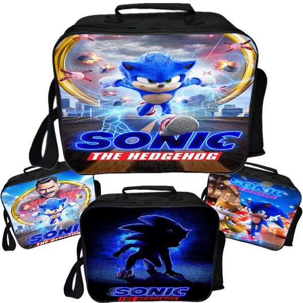 

new cool students sonic lunch bag worker lunch box boys girls teens travel cooler bag child cartoon picnic insulation gift, Blue;pink