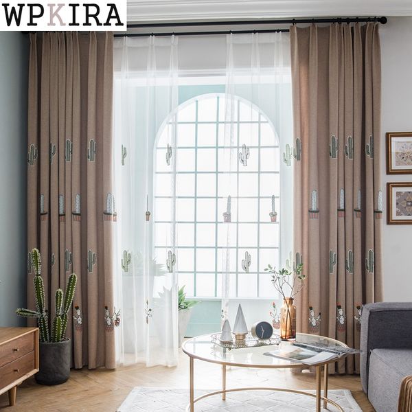 

cartoon luxury cotton and linen blackout curtain cactus embroidery curtain fabric for living room kids room curtains s085&30