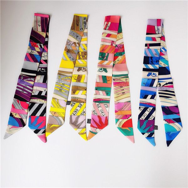 

wholesale double layer simulation silk small streamer women scarves 90cm * 5cm geometry silk small headband square scarf 367, Blue;gray
