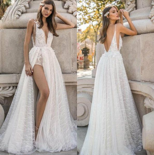 

muse by berta 2019 wedding dresses v neck backless crystal bridal gown appliqued a line beach boho simple see through wedding dress h030, White