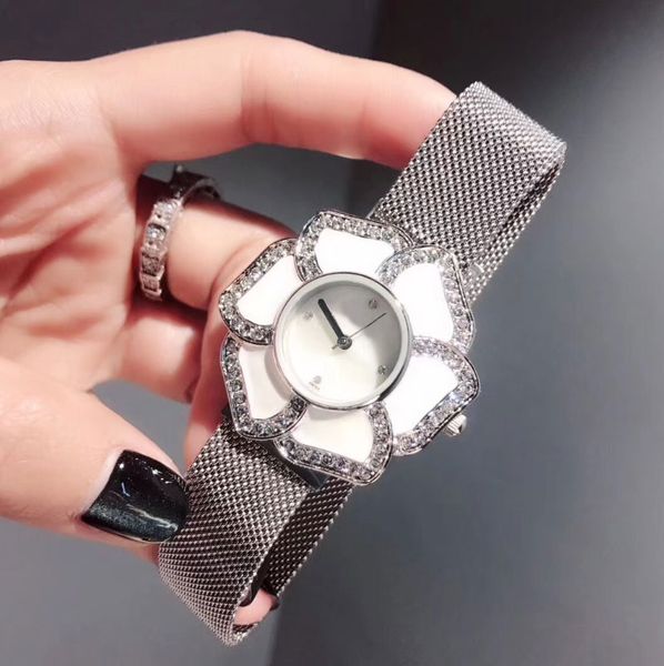 

топ стали 316l бренд дамы платье женщины стиль часы цветы набор роскошные часы кварцевые наручные часы для женщин девушка relojes бриллианто, Slivery;brown