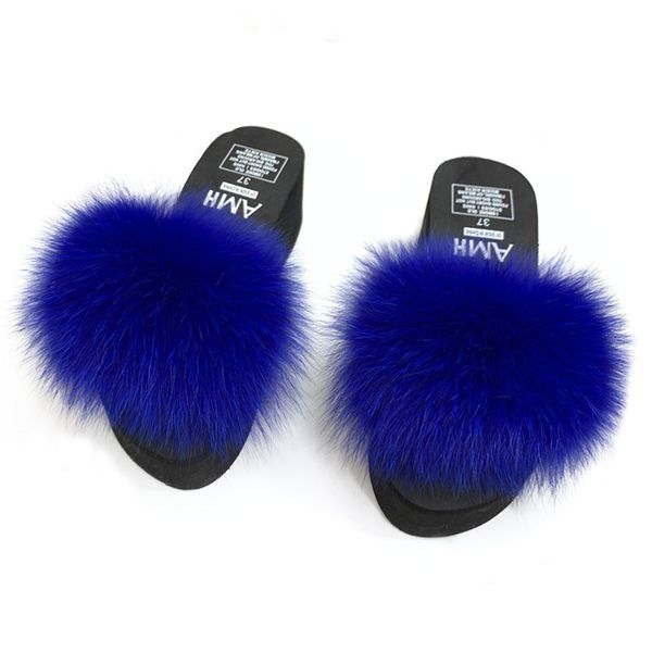 

ladies fur slippers real fur beach sandals high heel slippers fashion tide, Black