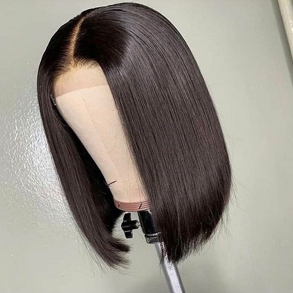 

short bob wig lace front human hair wigs with pre plucked hairline 13x6 ombre lace front wig brazilian remy hair, Black