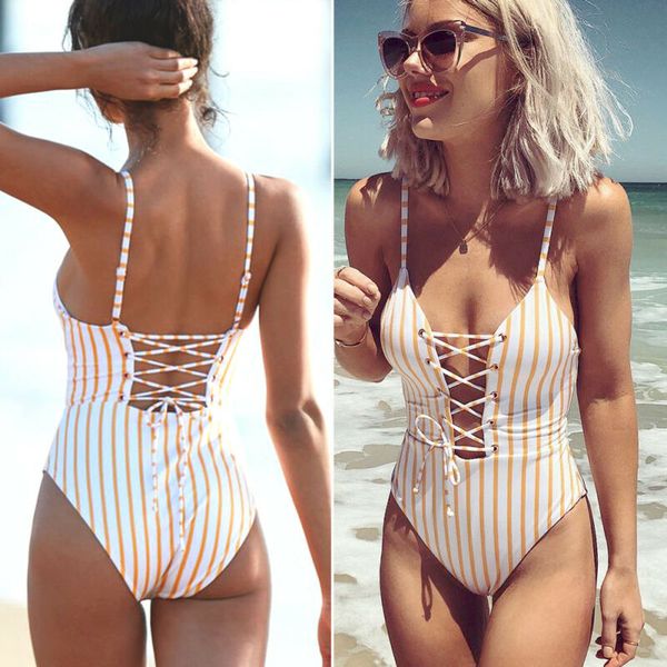 

лето горячие продажи классические женщины полосатый strappy one piece купальники купание монокини пуш ап мягкий бикини купальник